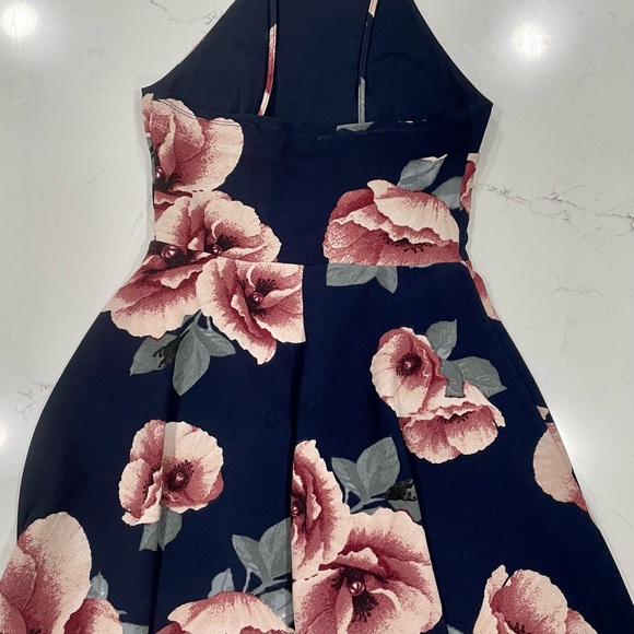 Altar'd State Navy & Floral Skater Dress-Small - Picture 6 of 6